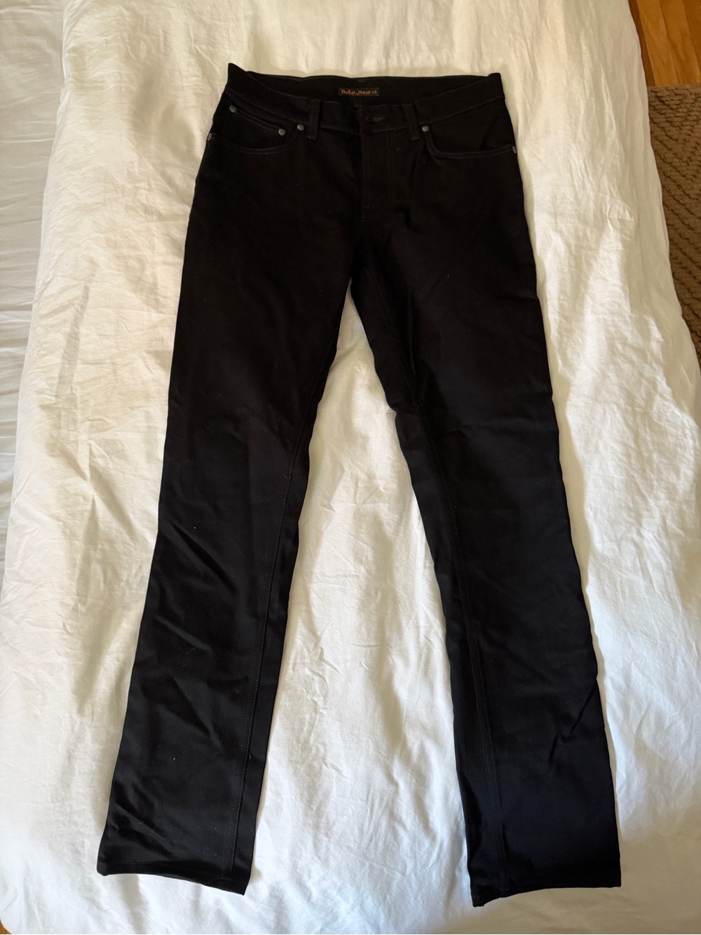 NWOT Nudie Grim Tim in Dry Cold Black (1006974) Unwashed & Unaltered 34” Inseam